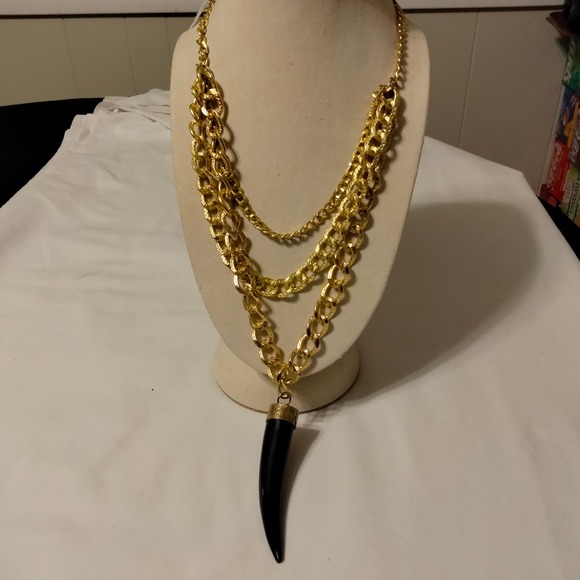 Iris Apfel & Bajalia Gold Chain & Bone Horn Pendent Statement Necklace - Picture 15 of 16